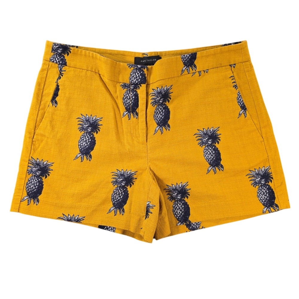 Pineapple Print‎ Tropical Shorts Women's Size 6 Mustard Yellow Ann Taylor
